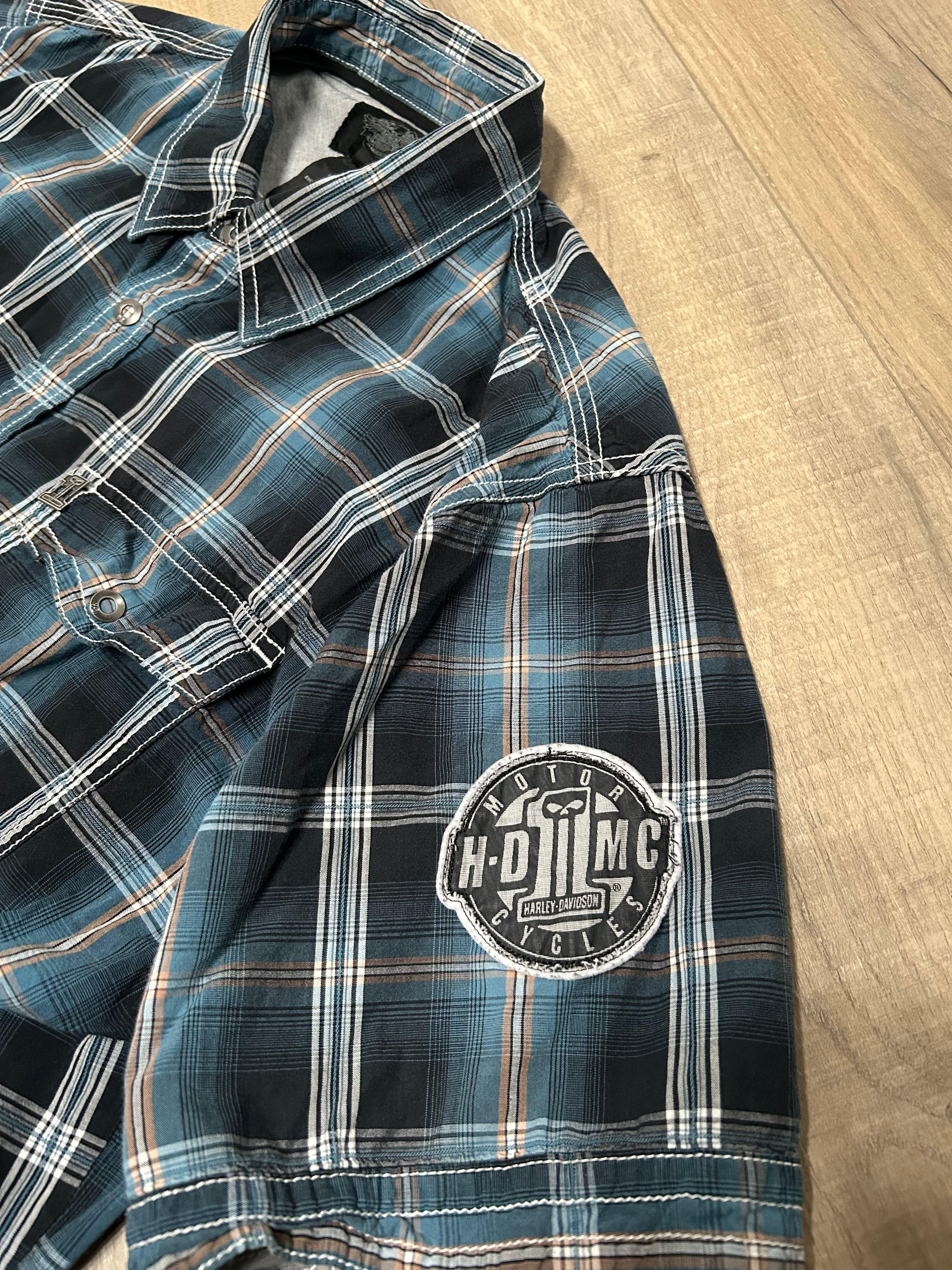 Harley Davidson Embroidered Short Sleeve Button Up Shirt